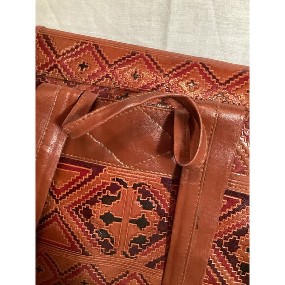 Genuine Leather Back Pack Drawstring Brown Hand Made In India Boho Pattern main image 8